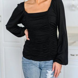 ⚡️NWOT My Heart Is Yours Gathered Long Sleeve Top In Black